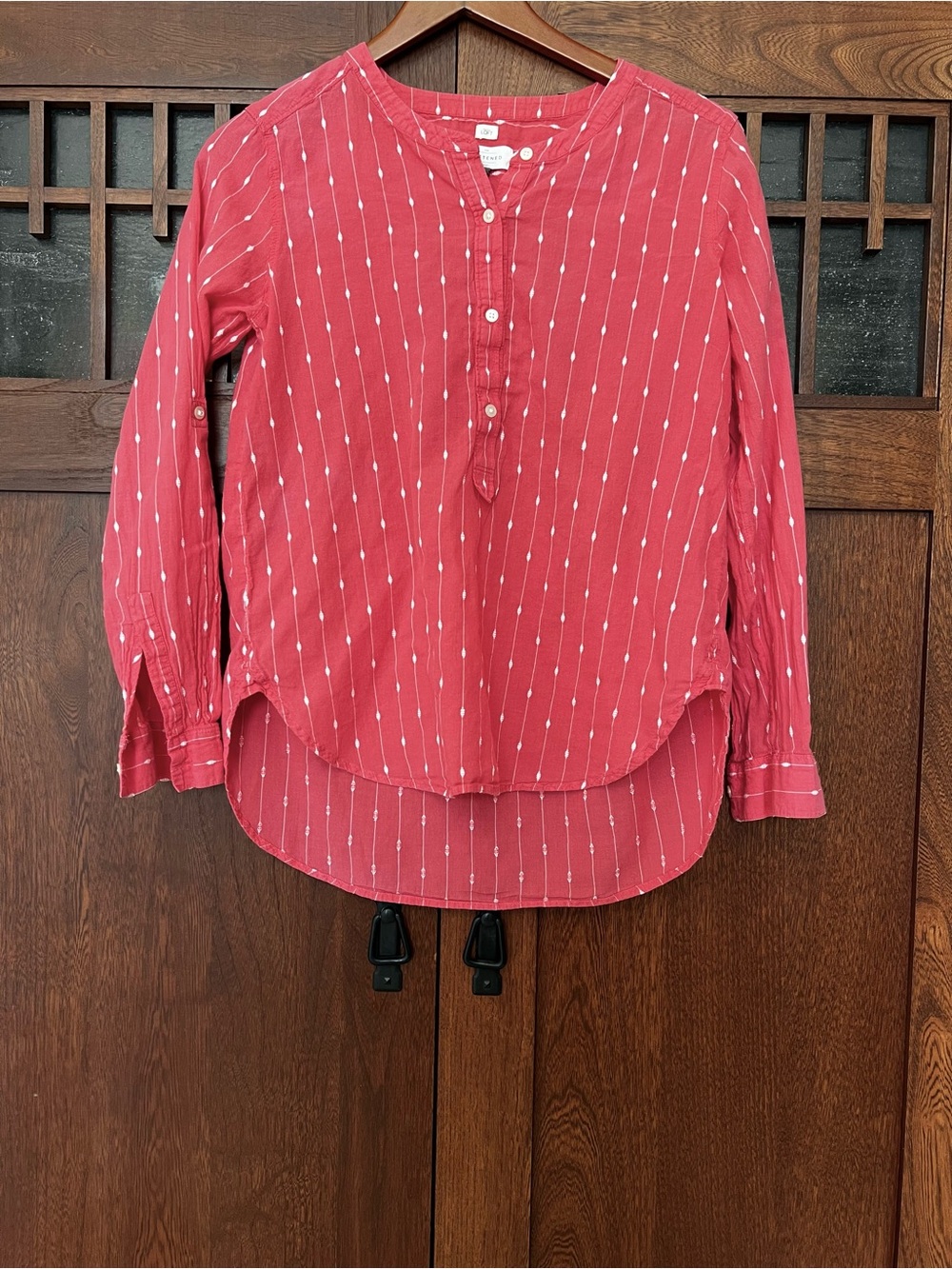 LOFT Light Pink Pinstripe Button-Down Henley Blouse